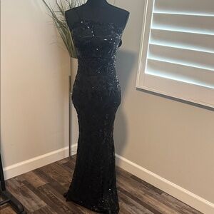 Windsor Black Strapless Sequin Dress